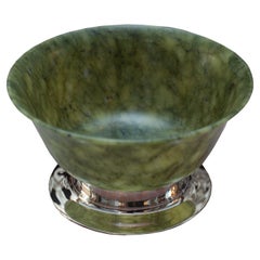 Contemporary Sterling Silver and Jade Bowl