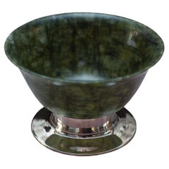 Contemporary Sterling Silver and Jade Bowl