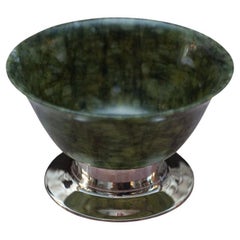 Contemporary Sterling Silver and Jade Bowl Contemporary Sterling Silver and Jade Bowl
