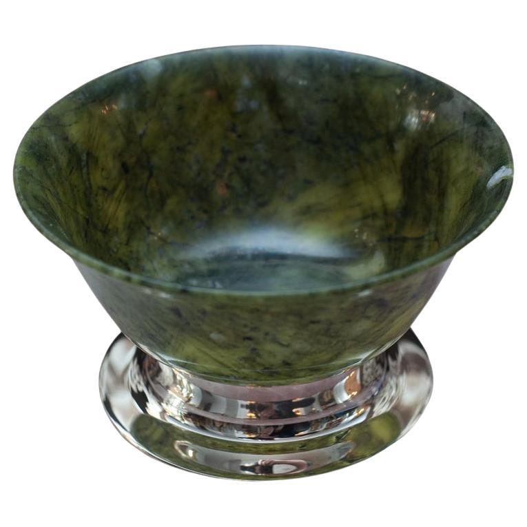Contemporary Sterling Silver and Jade Bowl