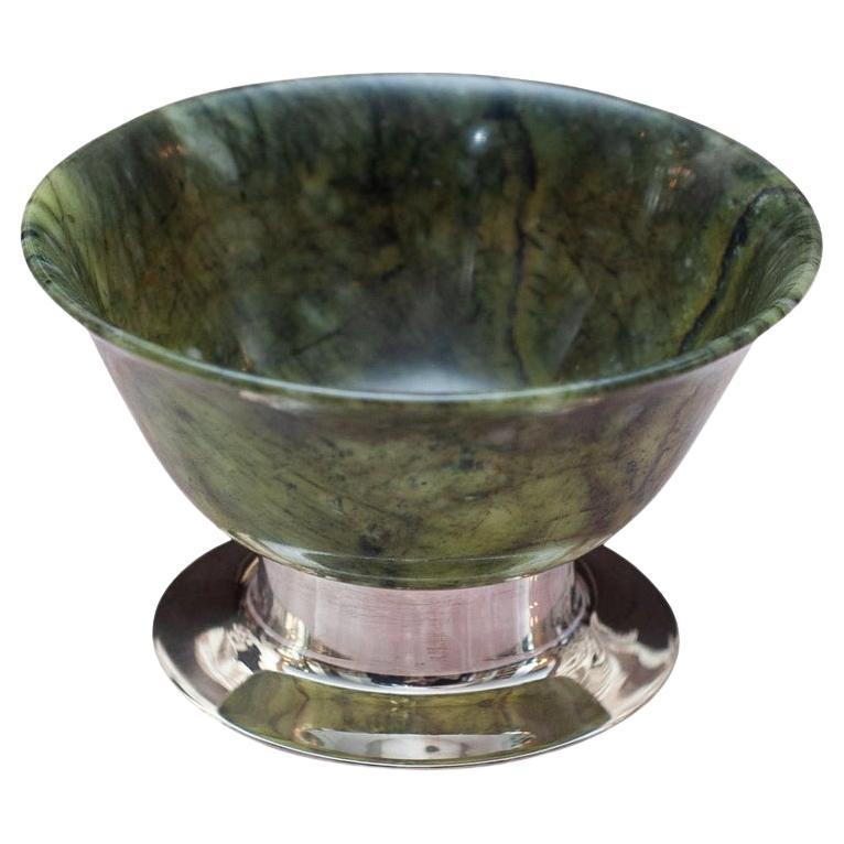 Contemporary Sterling Silver and Jade Bowl