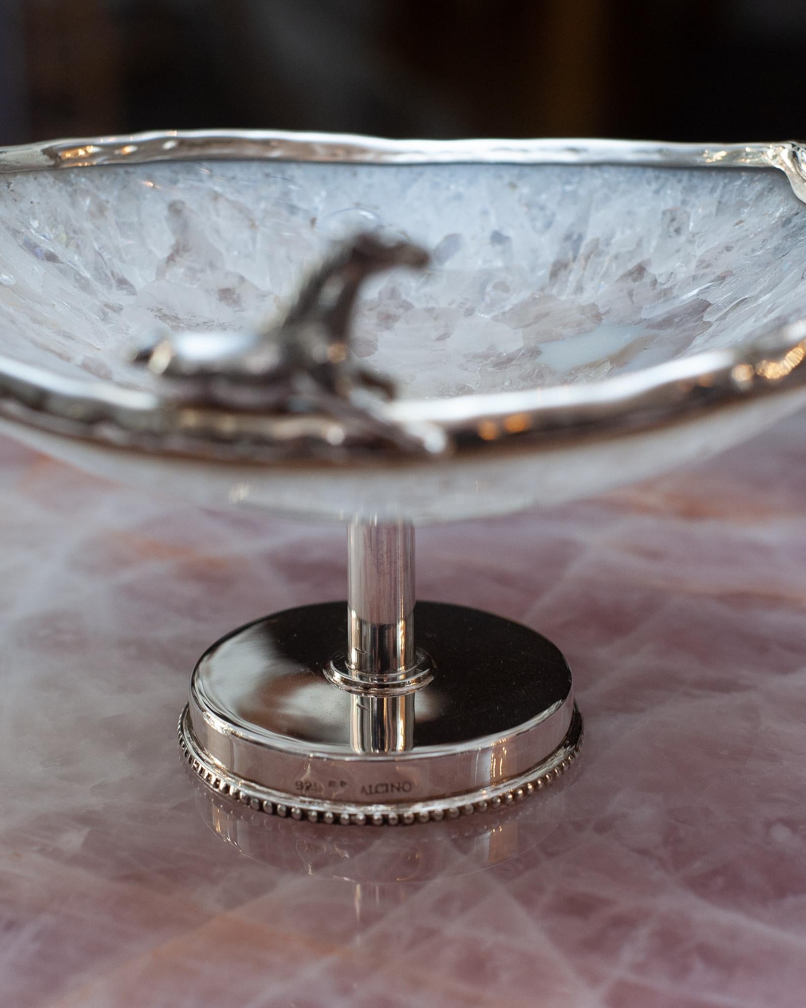 Contemporary Sterling Silver and Rock Crystal Footed Bowl with Horse In New Condition For Sale In Toronto, ON