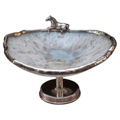 Contemporary Sterling Silver and Rock Crystal Footed Bowl with Horse