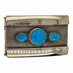 Contemporary Sterling Silver and Turquoise Belt Buckle by Rob Sherman