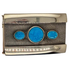 Contemporary Sterling Silver and Turquoise Belt Buckle by Rob Sherman