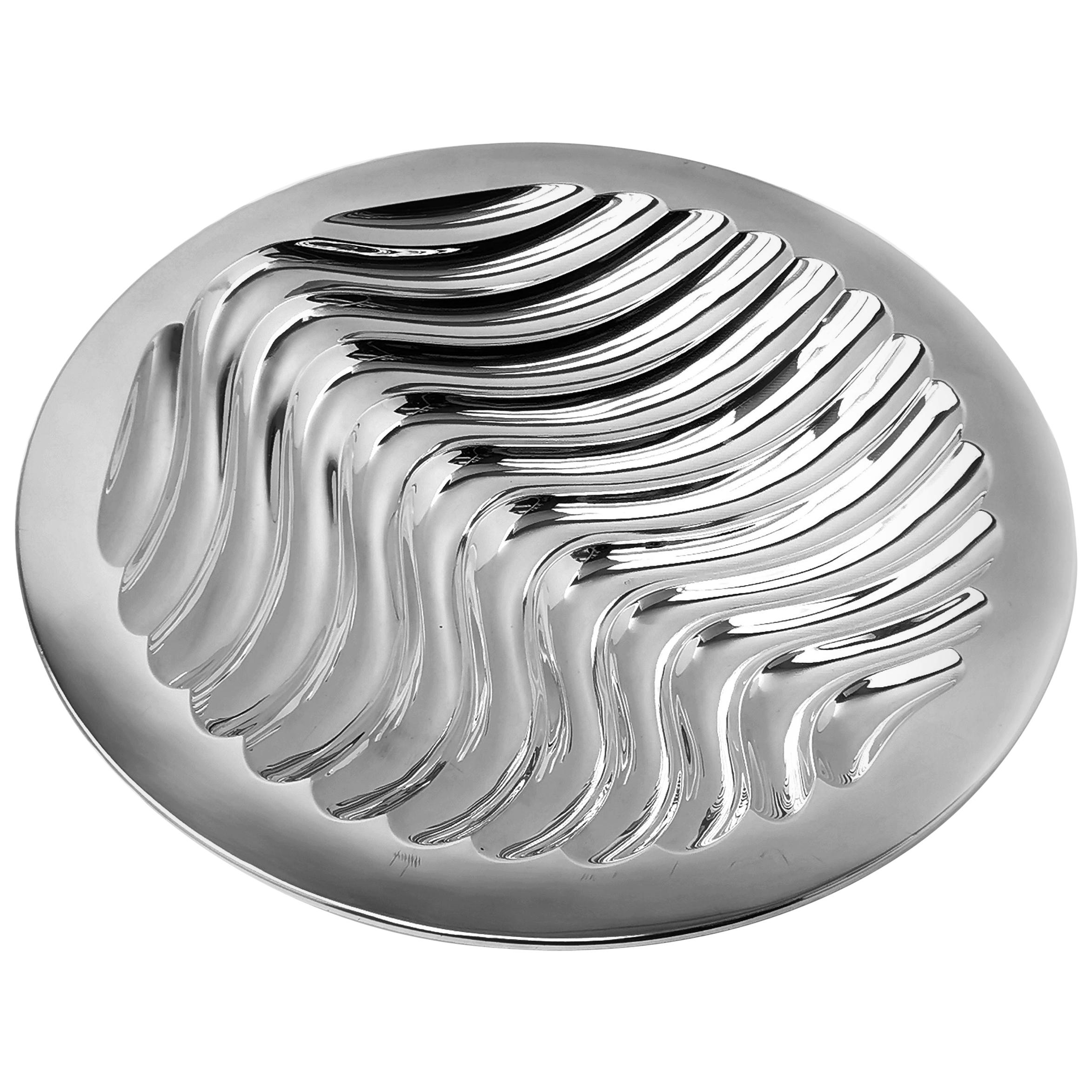 Contemporary Sterling Silver Bowl Round Double Skinned Wave Alex Brogden 1993 For Sale