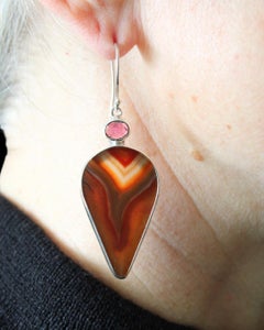 Contemporary Sterling Silver Brazilian Agate & Tourmaline Earrings