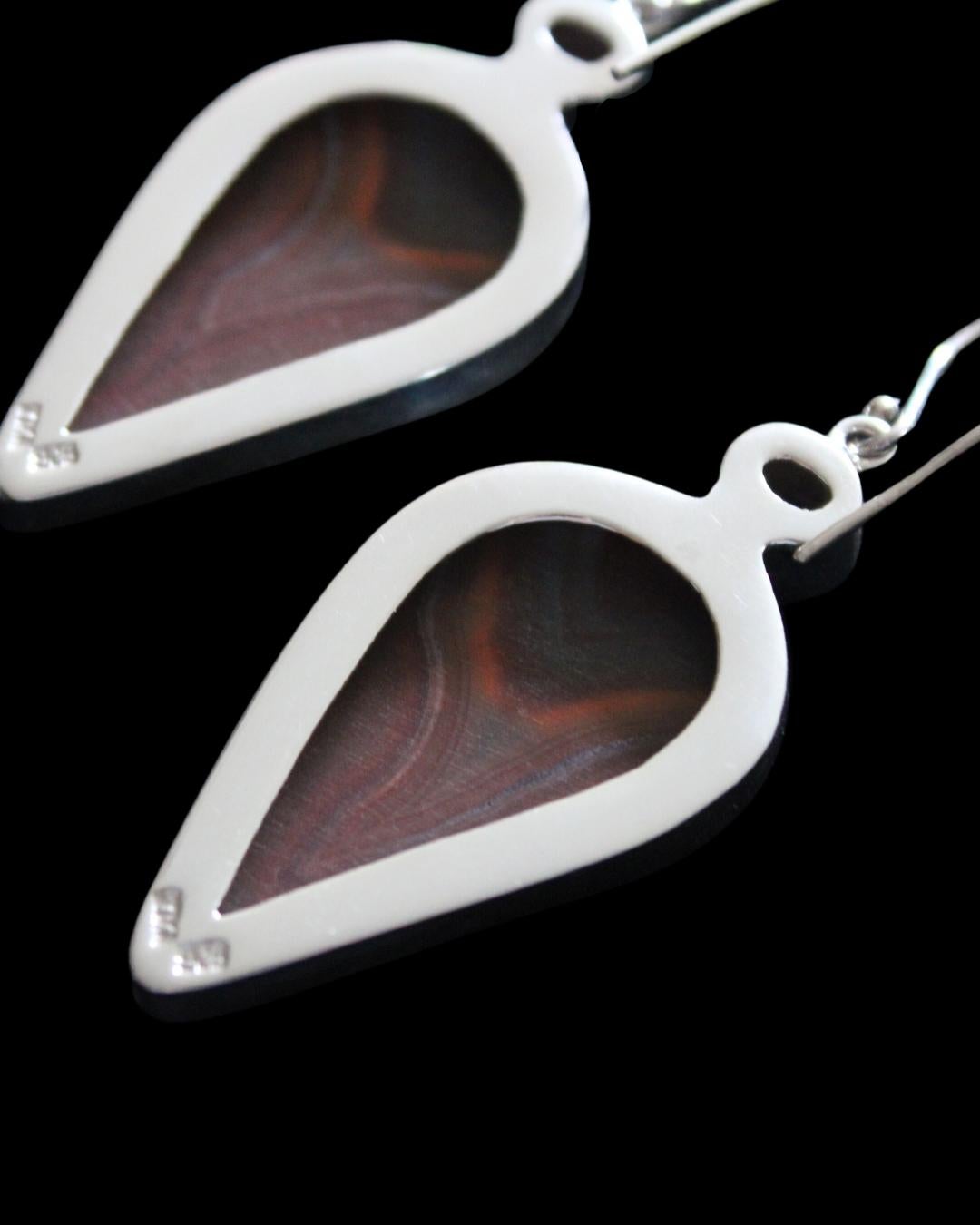 Contemporary Sterling Silver Brazilian Agate & Tourmaline Earrings  In New Condition For Sale In Arcata, CA