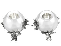 Contemporary Sterling Silver Dragon Candlesticks (1997)