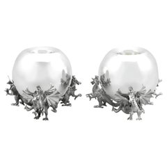 Contemporary Sterling Silver Dragon Candlesticks (1997)