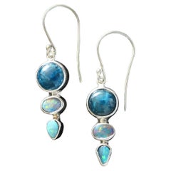 Contemporary Sterling Silver Earrings with Kyanite and Opal