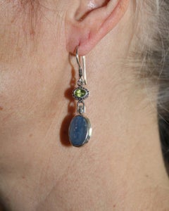 Contemporary Sterling Silver Kyanite and Peridot Earrings