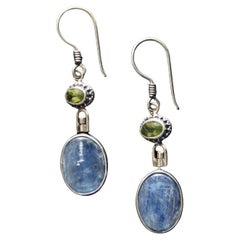 Contemporary Sterling Silver Kyanite and Peridot Earrings
