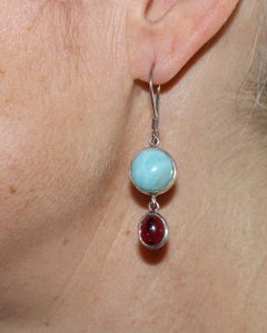 Contemporary Sterling Silver Larimar & Garnet Earrings