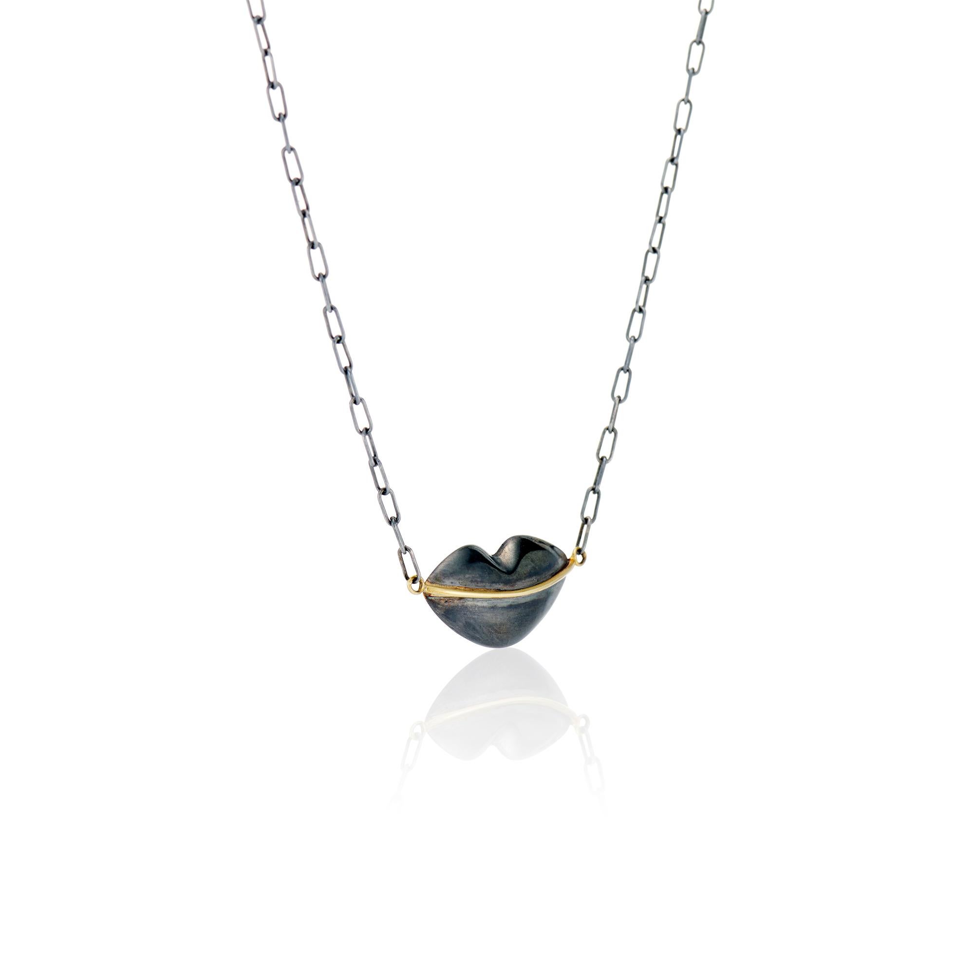 Contemporary Deborah Meyers Experience Oxidized Sterling Silver Lips, Pendant Necklace