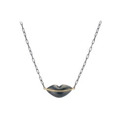 Deborah Meyers Experience Oxidized Sterling Silver Lips, Pendant Necklace