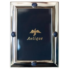 Contemporary Sterling Silver Picture Frame with Blue Lapis Lazuli Cabochons
