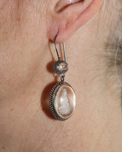 Contemporary Sterling Silver Quartz Crystal Quan Yin & Aquamarine Earrings