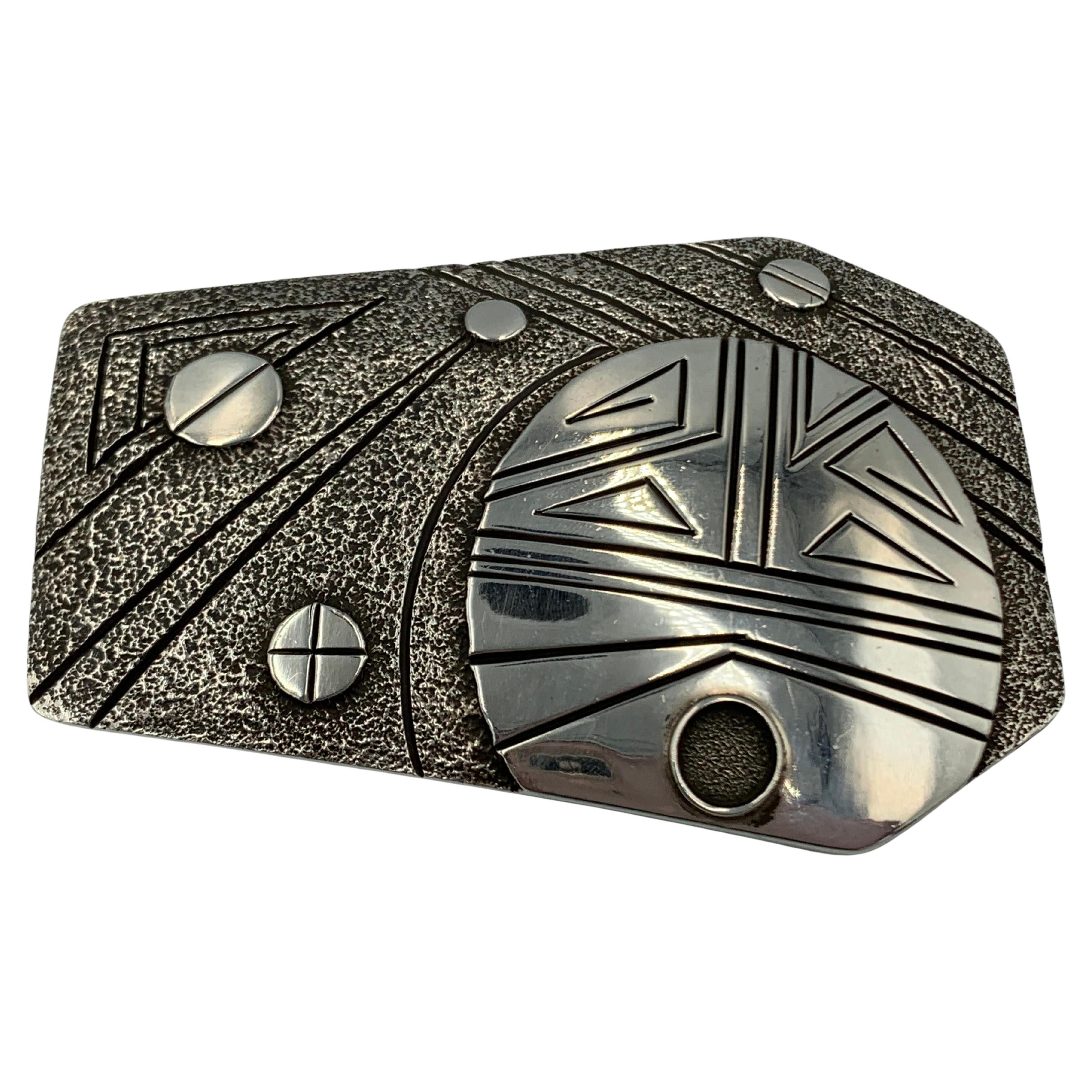 Contemporary Sterling Silver Tufa Cast Buckle von Navajo Silversmith Fidel Bahe