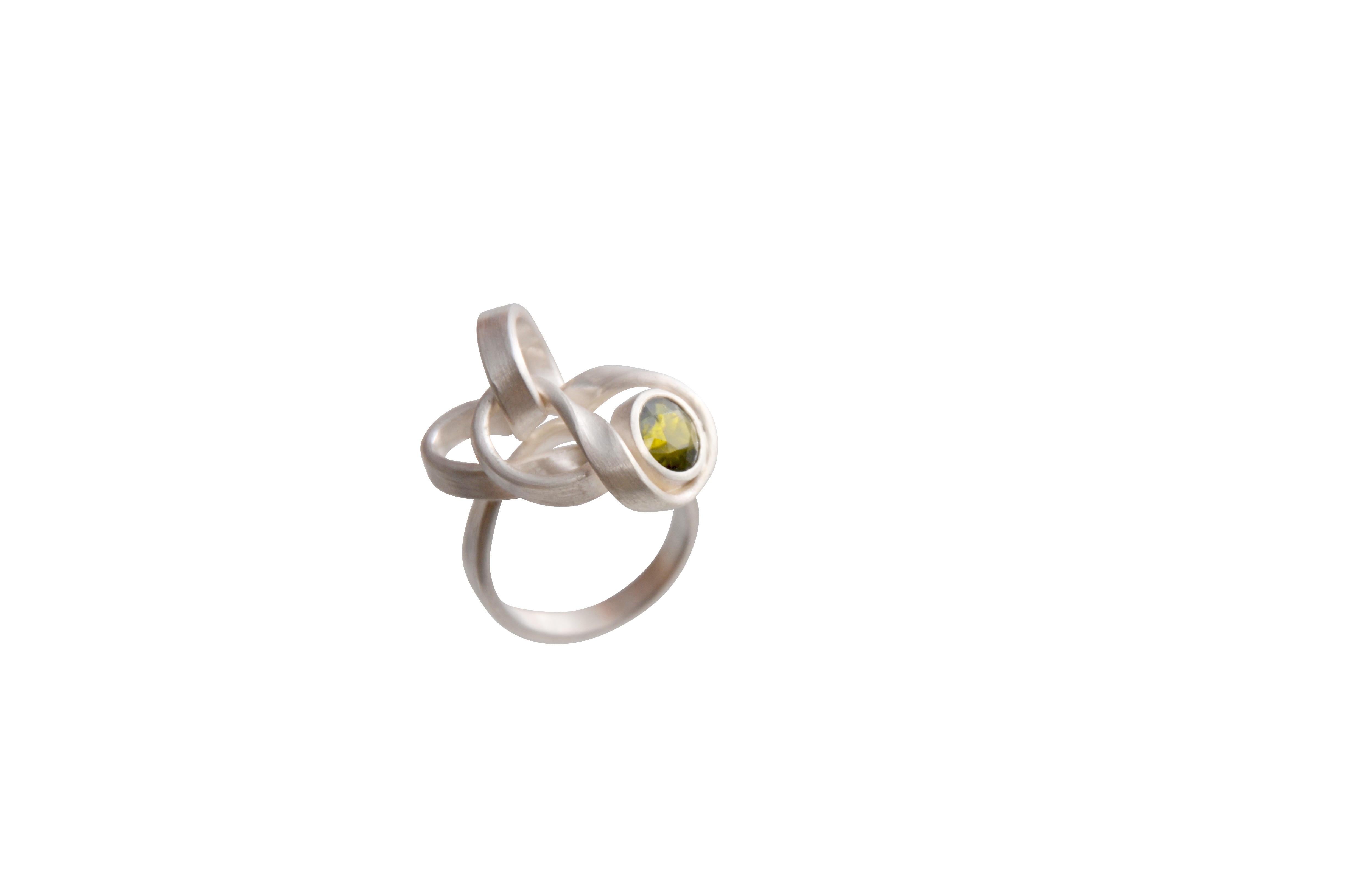 Contemporary Sterling Silver Tourmaline Cocktail Ring For Sale 1