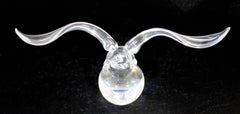 Contemporary Steuben Signed Eagle on Ball Statuette Glass Table Sculpture