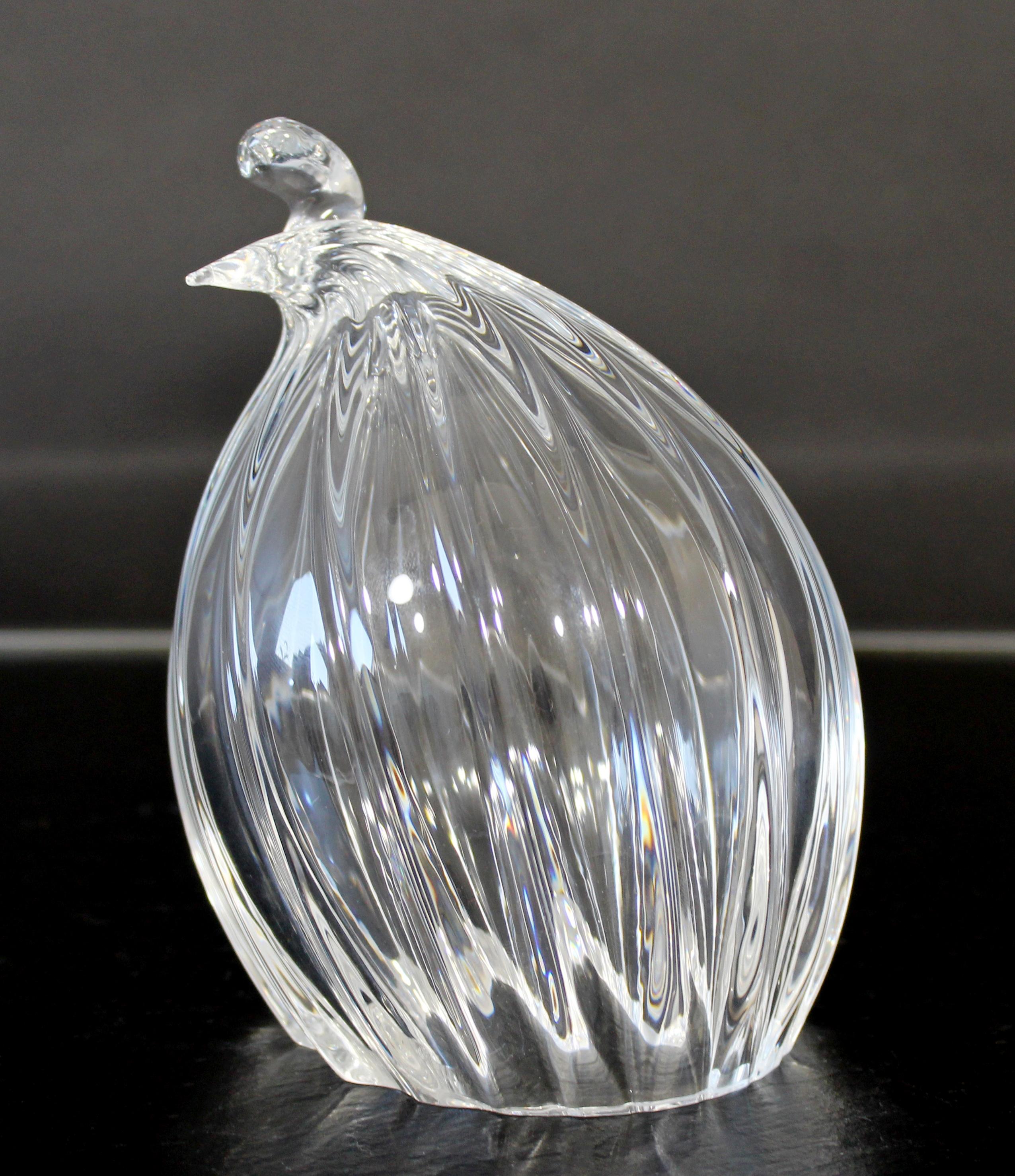 Late 20th Century Contemporary Steuben Signed Ribbed Quail Statuette Glass Table Sculpture