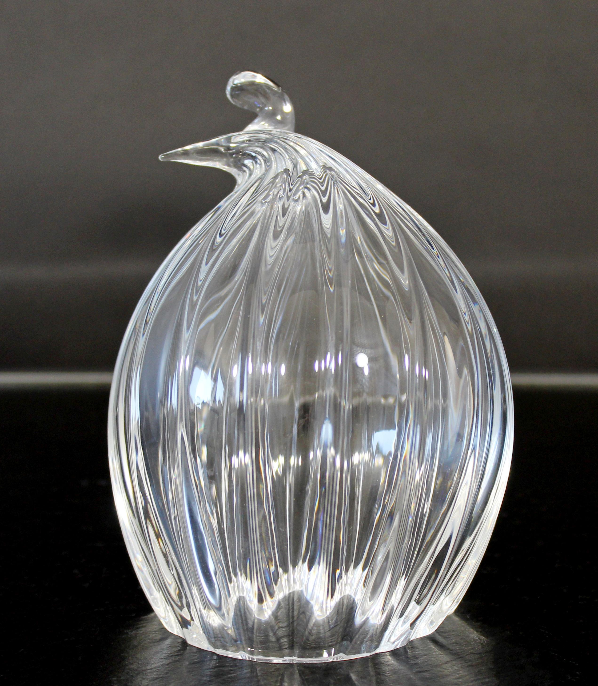 Contemporary Steuben Signed Ribbed Quail Statuette Glass Table Sculpture 1