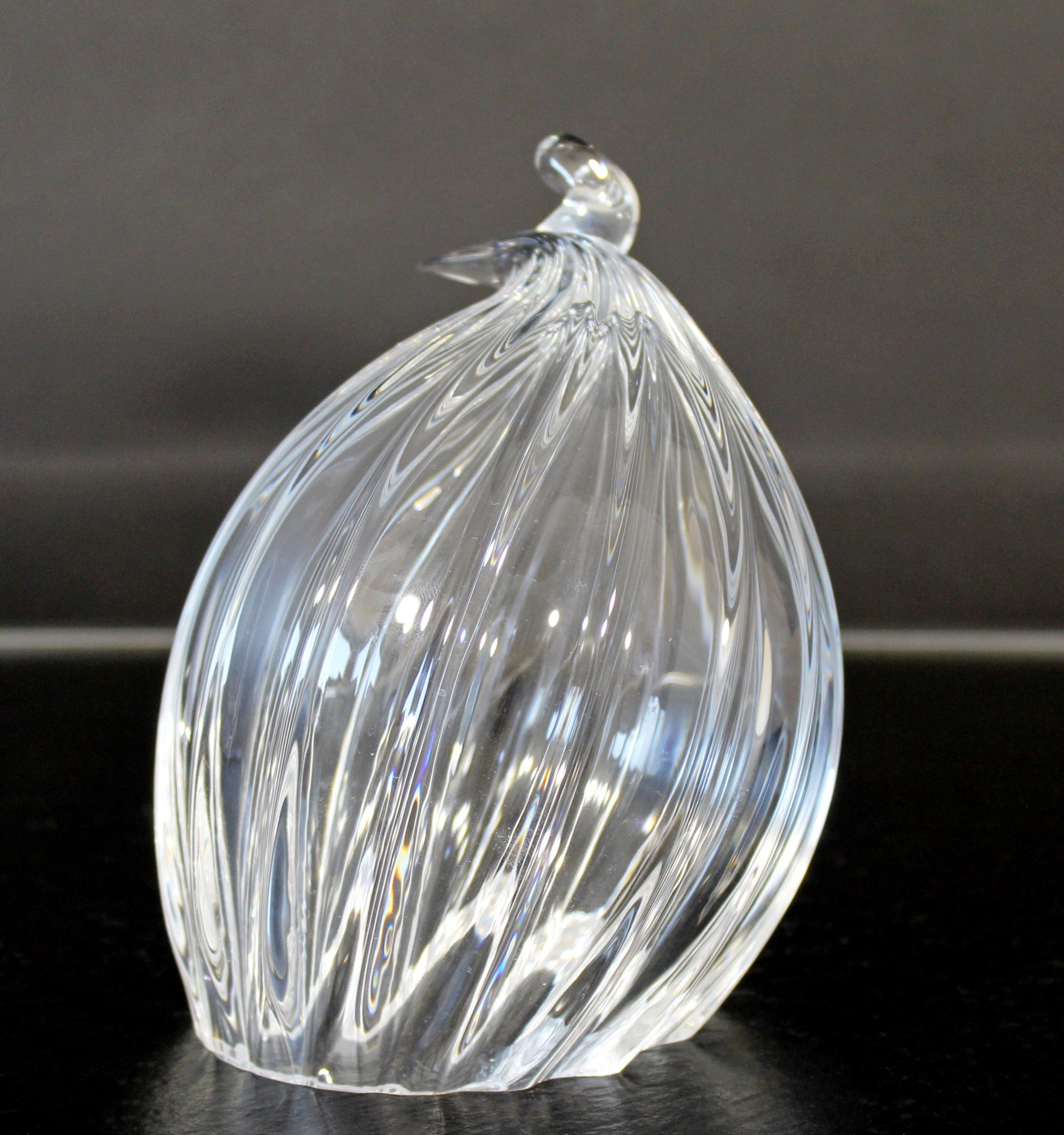 Contemporary Steuben Signed Ribbed Quail Statuette Glass Table Sculpture 2