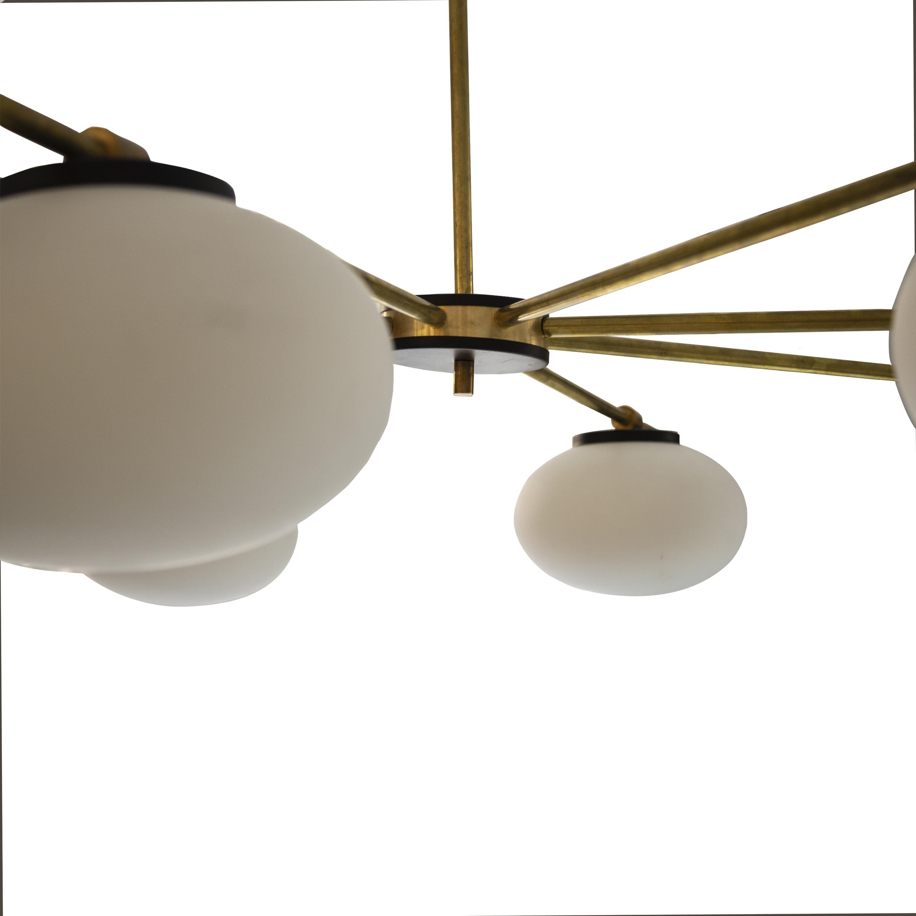 Spanish Contemporary Stilnovo Style Brass Glass Suspension Lamp by IKB191, Spain, 2020