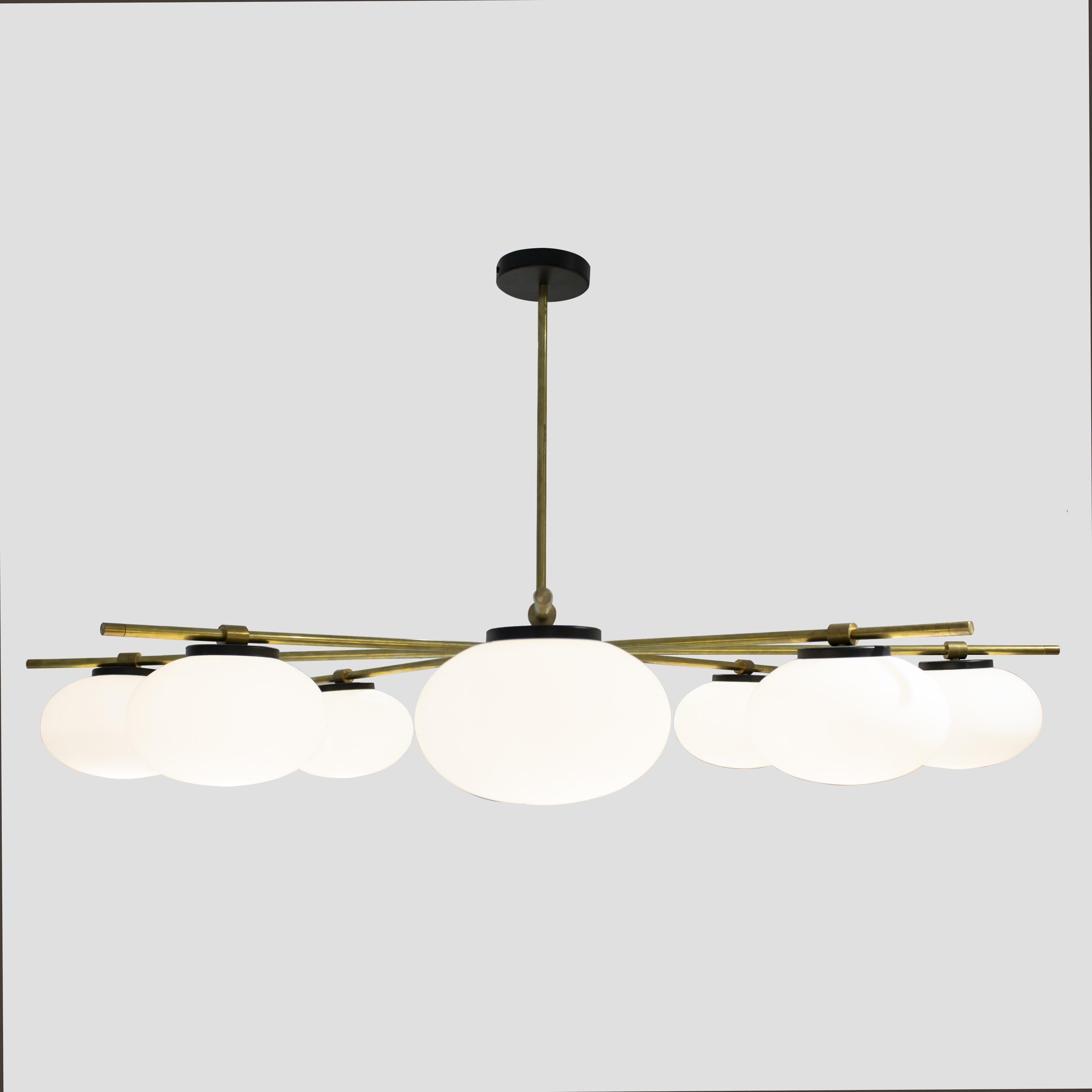 Contemporary Stilnovo Style Brass Glass Suspension Lamp by IKB191, Spain, 2020 In New Condition In Madrid, ES