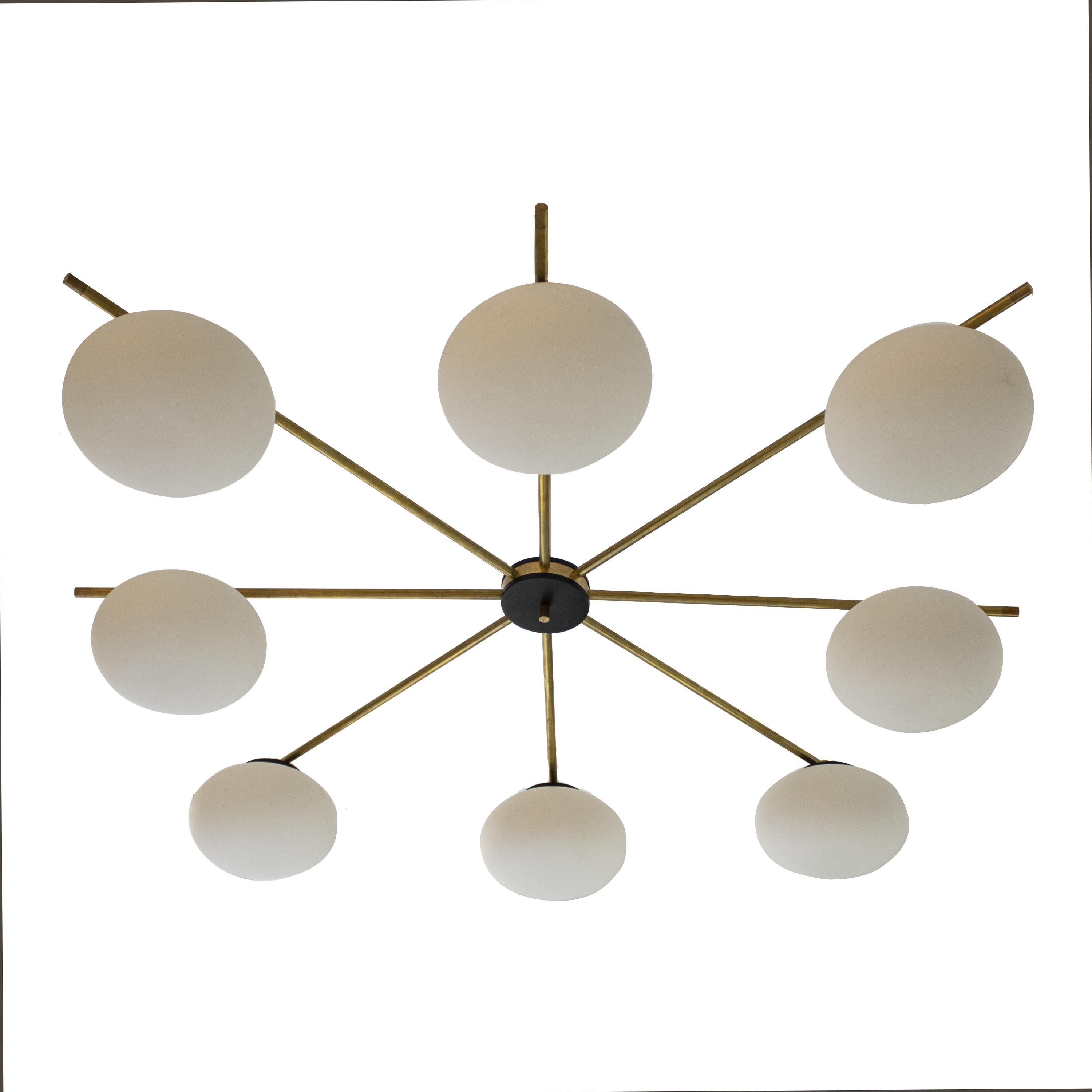 Modern Contemporary Stilnovo Style Brass Glass Suspension Lamp by IKB191, Spain, 2023 For Sale