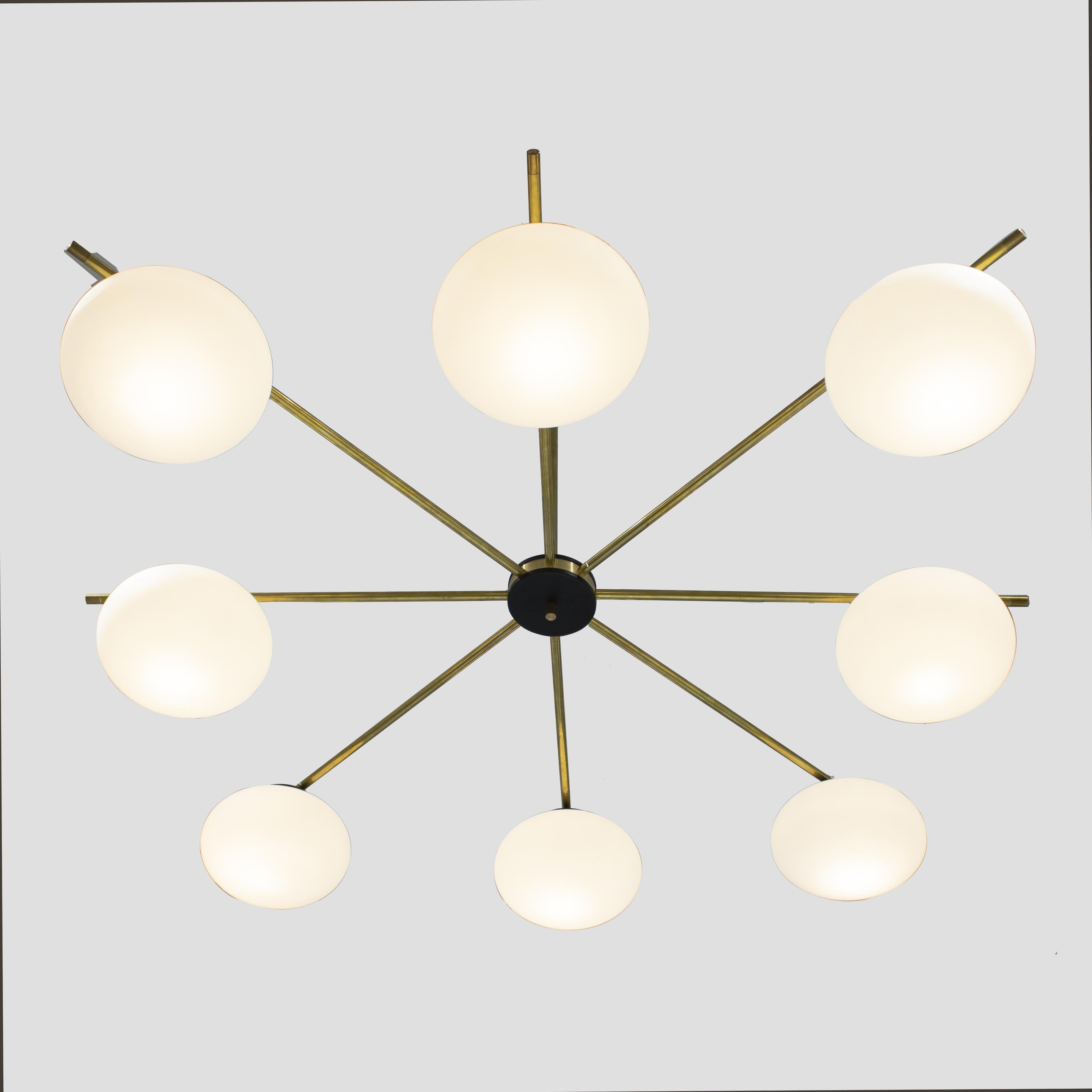 Contemporary Stilnovo Style Brass Glass Suspension Lamp by IKB191, Spain, 2023 For Sale 2