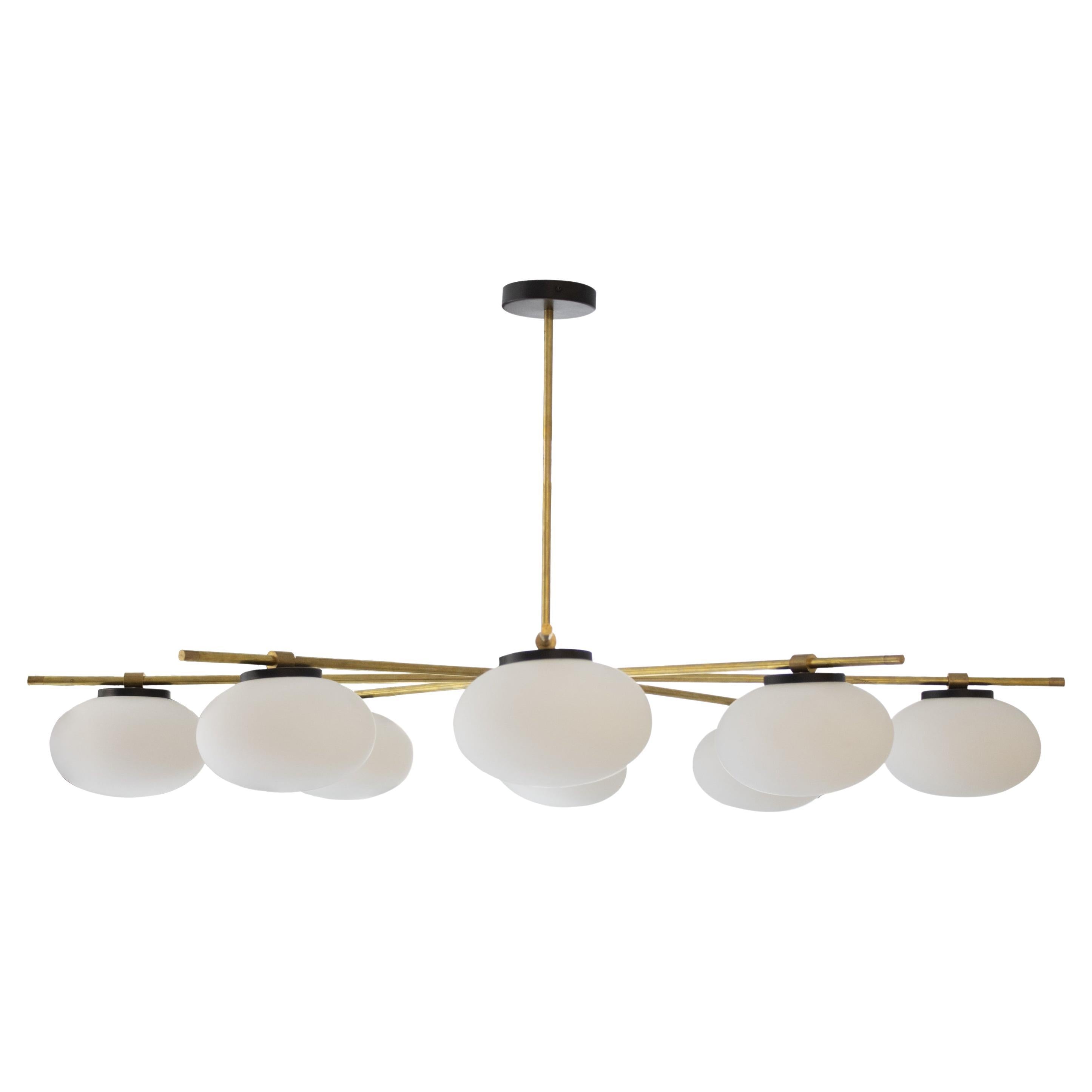 Contemporary Stilnovo Style Brass Glass Suspension Lamp by IKB191, Spain, 2023 For Sale