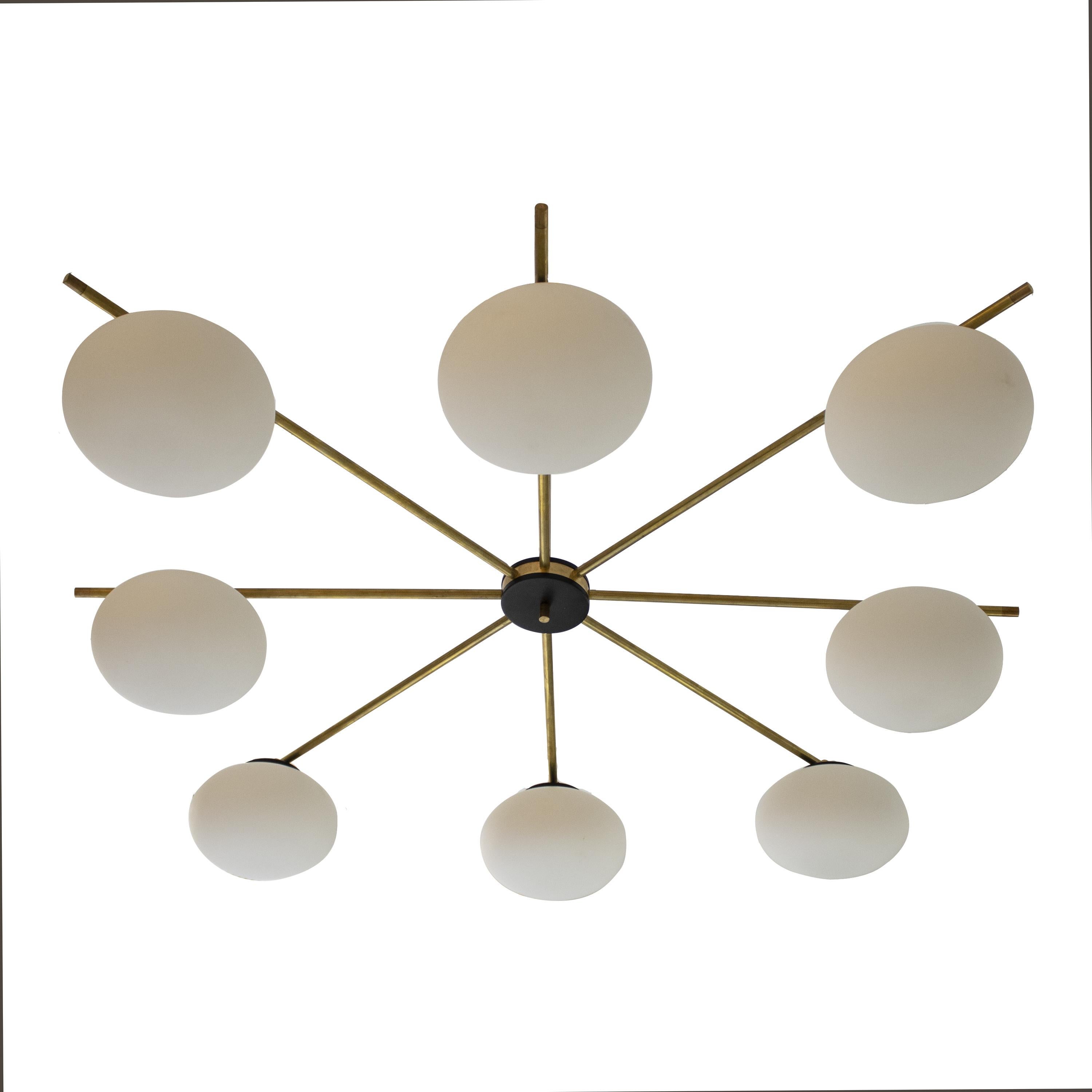 Modern Contemporary Stilnovo Style Brass Glass Suspension Lamp by IKB191, Spain, 2024 For Sale