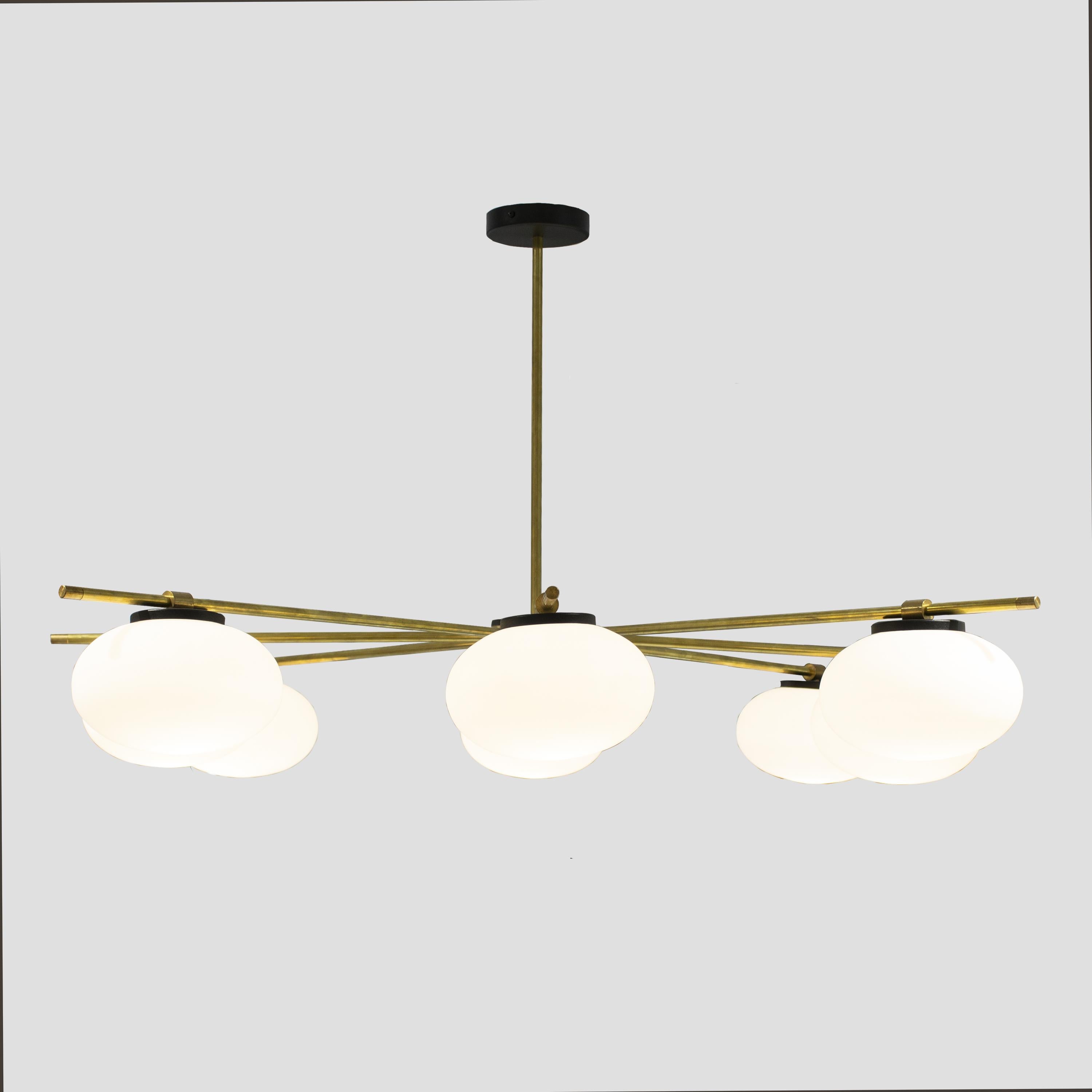 Contemporary Stilnovo Style Brass Glass Suspension Lamp by IKB191, Spain, 2024 For Sale 1