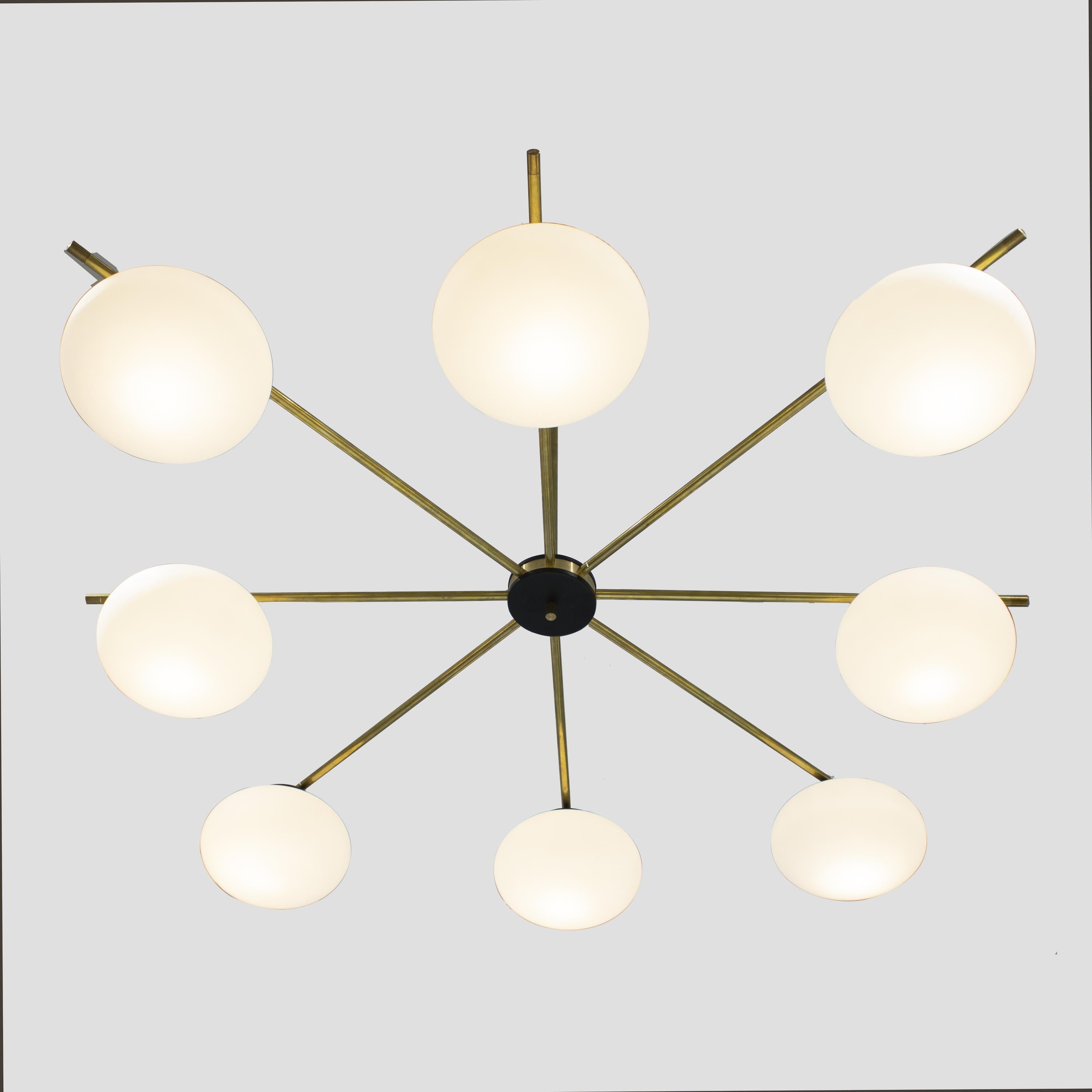 Contemporary Stilnovo Style Brass Glass Suspension Lamp by IKB191, Spain, 2024 For Sale 2