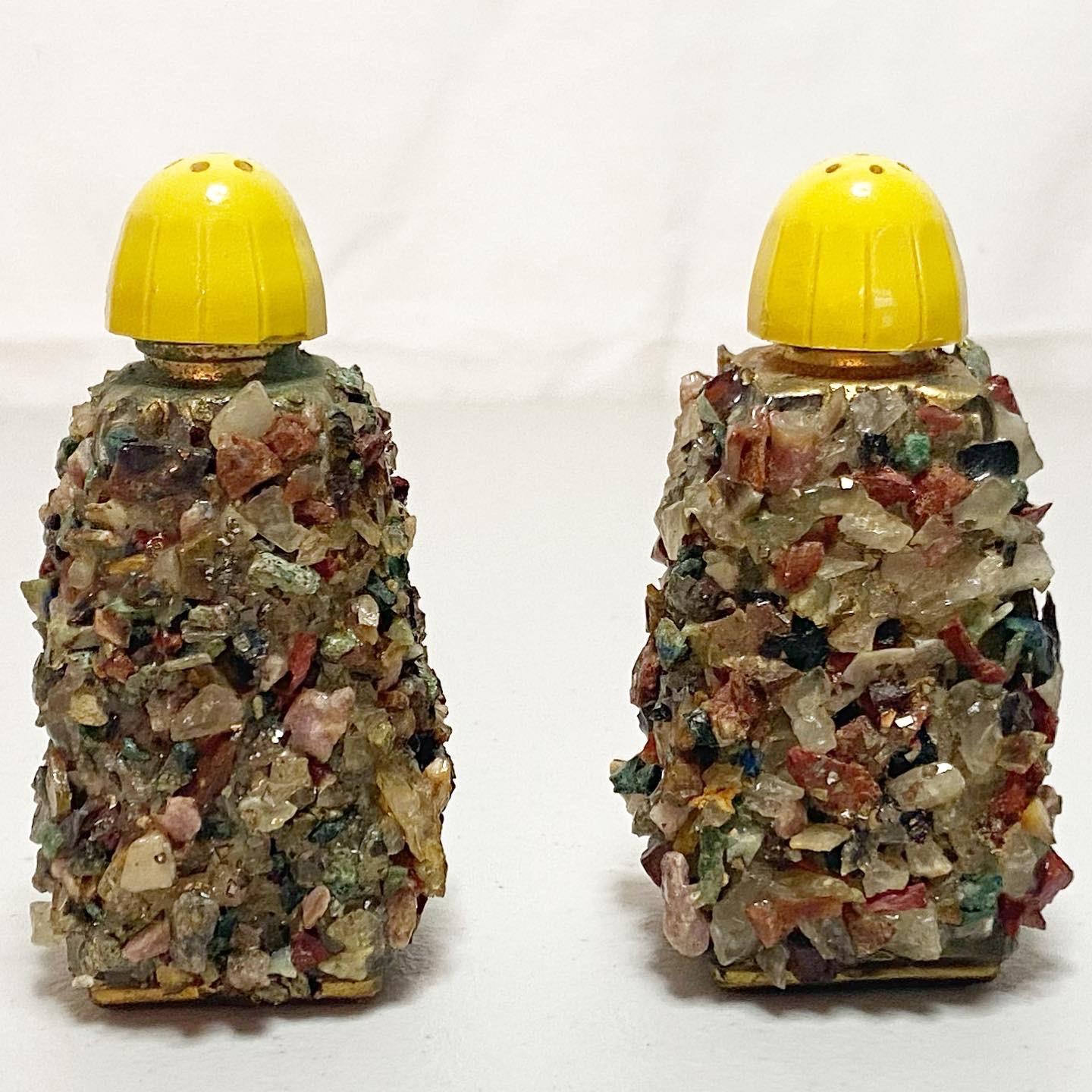 Mid-Century Modern Contemporary Stone Covered Salt and Pepper Shakers - a Pair For Sale
