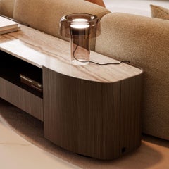 Contemporary Stone Low Console in Wood and Marble, Handmade by Stylish Club