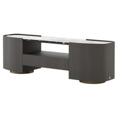 Contemporary Stone Low Console in Wood and Marble, Handmade by Stylish Club