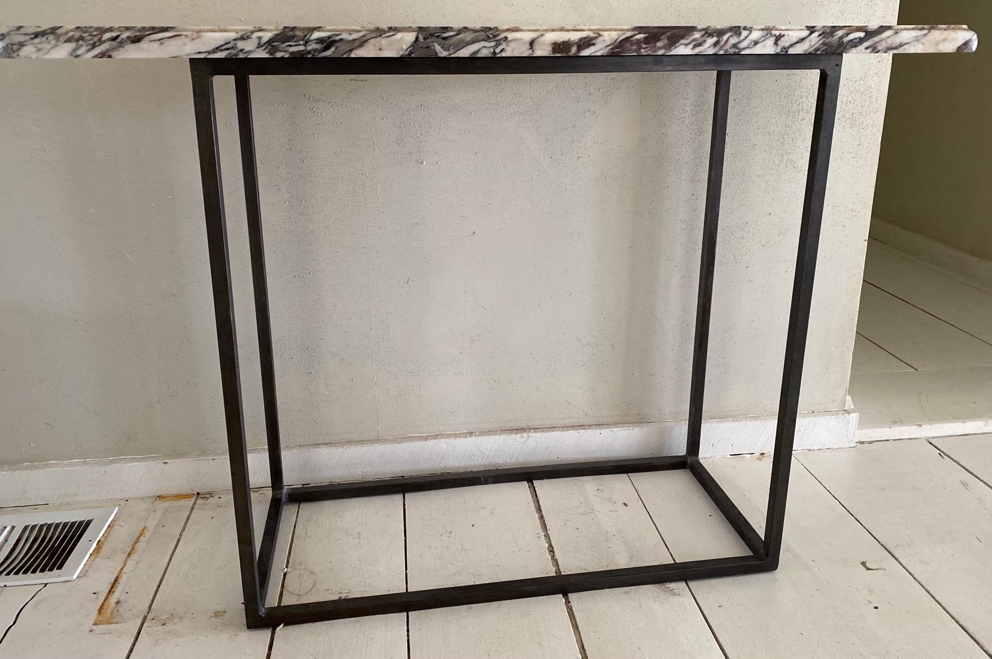 20th Century Contemporary Stone Top and Metal Base Console Table For Sale