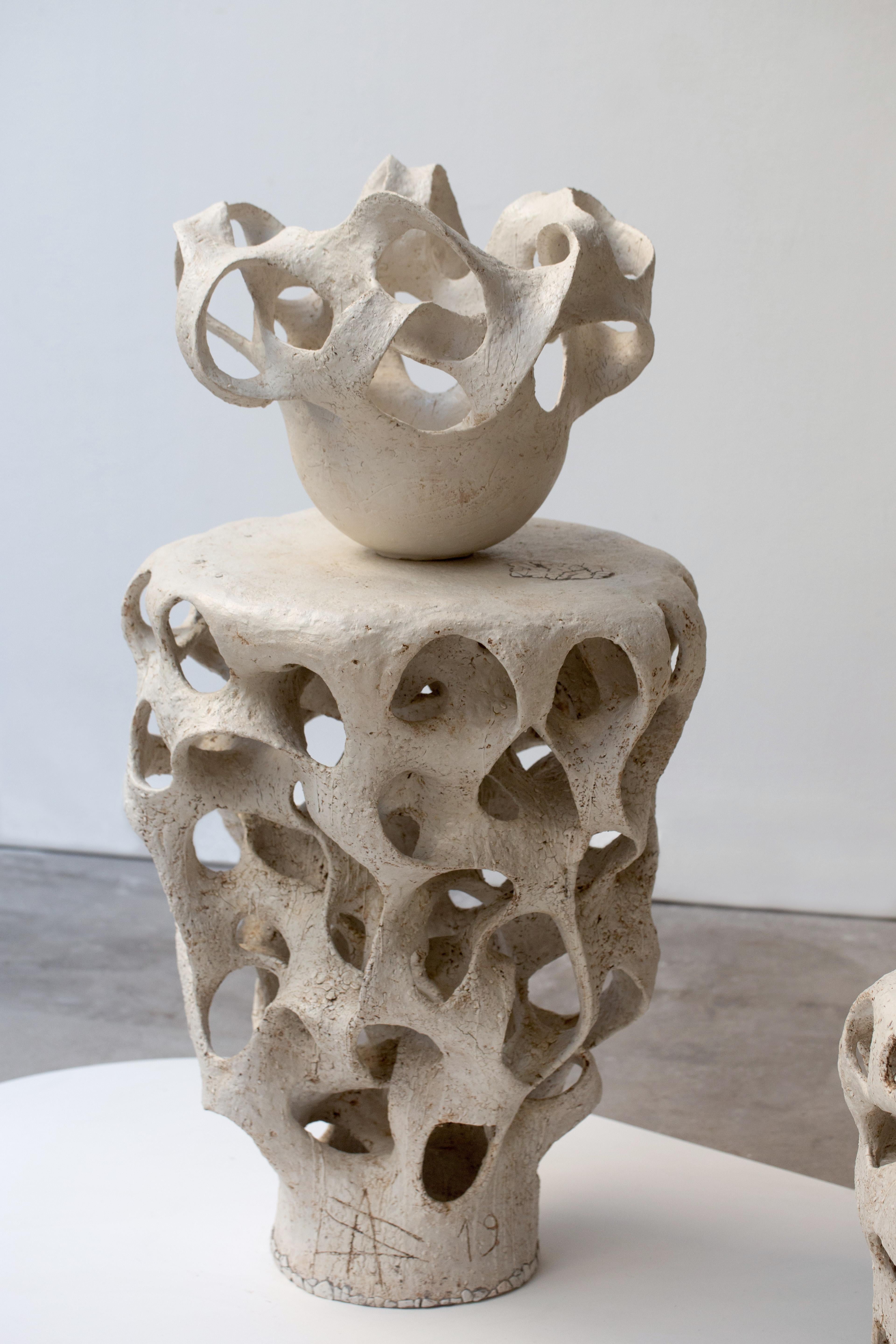 Organic Modern Contemporary Stoneware and Porcelain Pedestal Table by Agnès Debizet For Sale