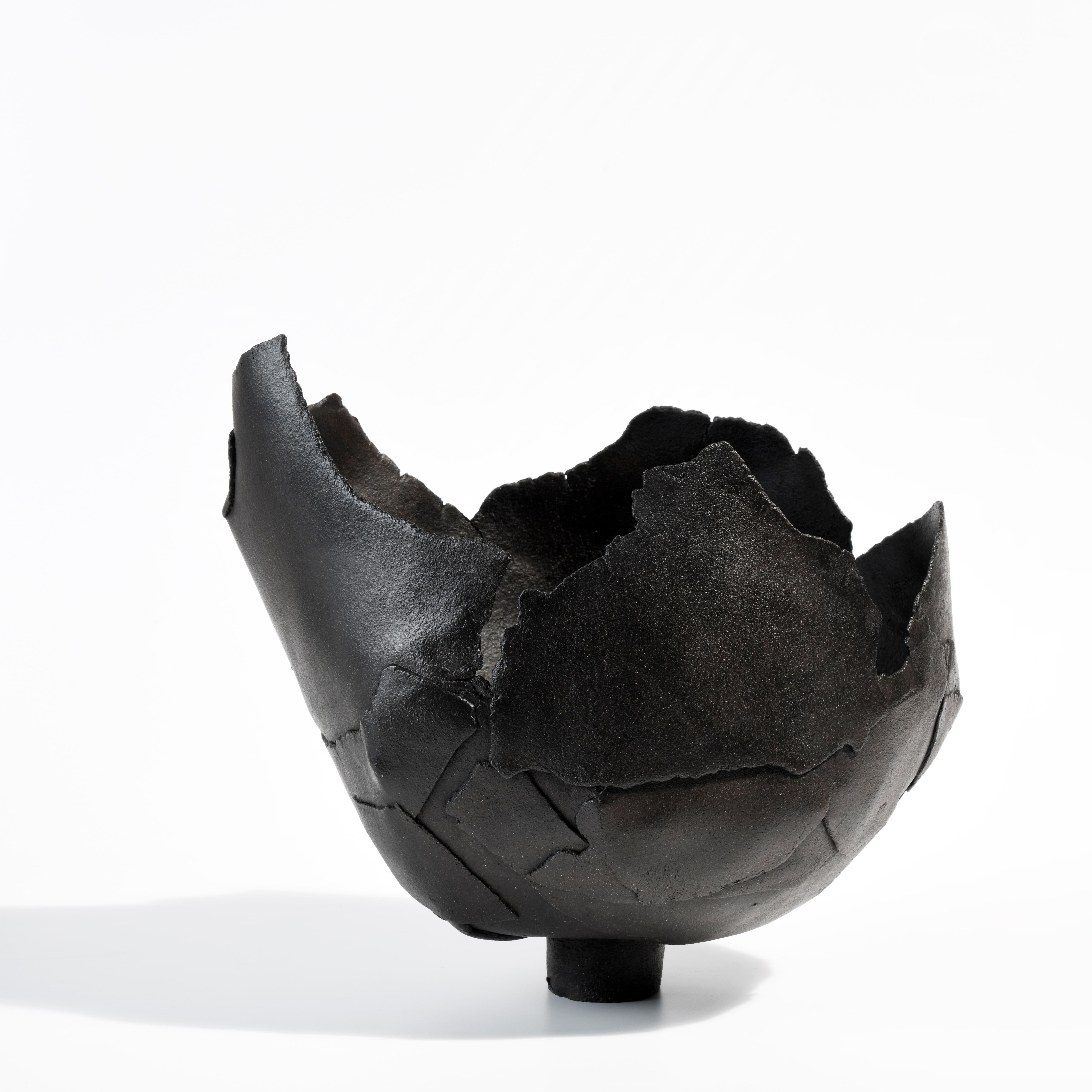 Contemporary stoneware sculpture by French artist Véra Rybaltchenko. The stoneware was fired at 1100 degrees and is therefore very resistant. The chamotte stoneware is patinated outside and inside. The patina on this piece is particularly