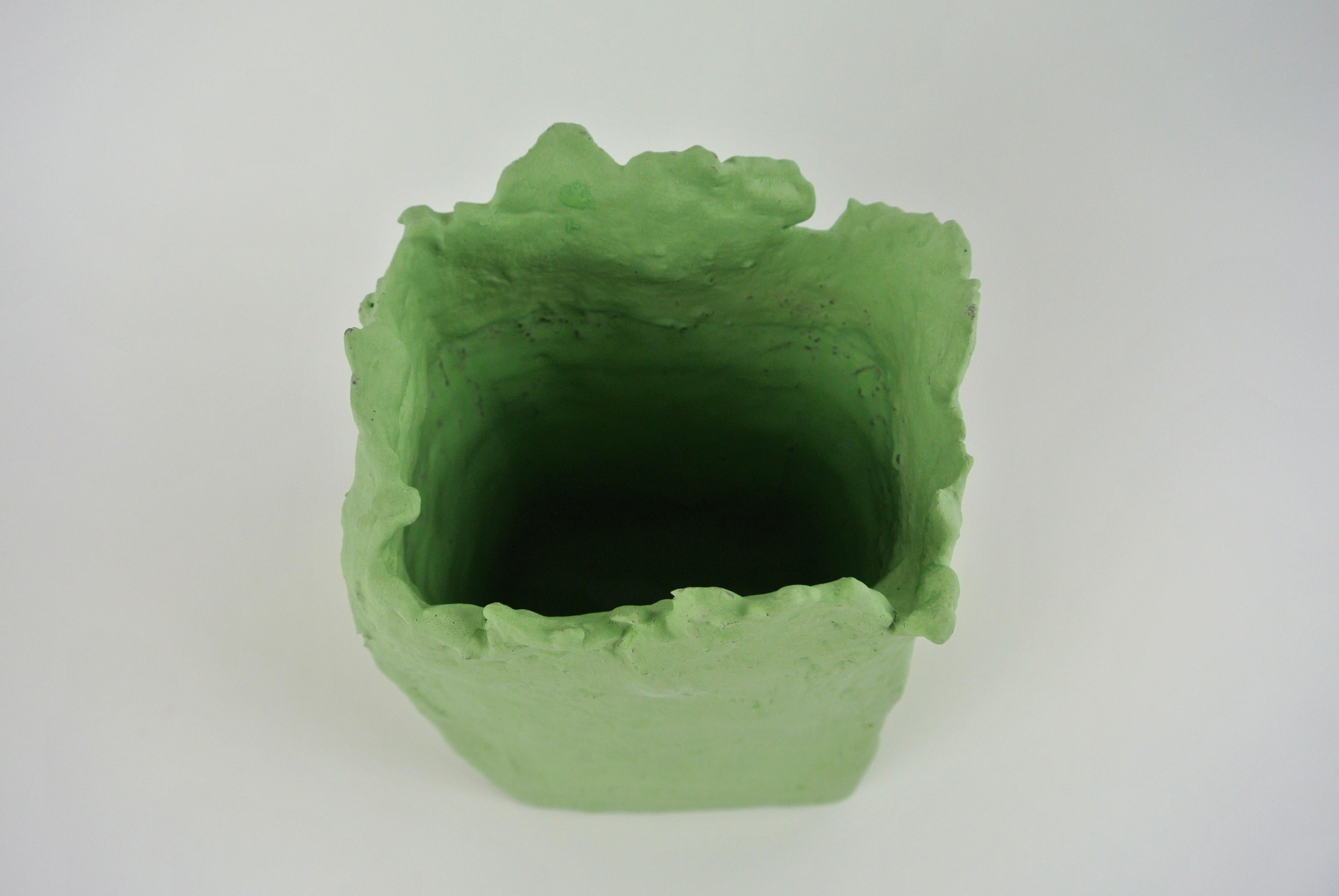 Organic Modern Contemporary Stoneware Vessel with Lichen Green Engobe and Glossy Green Glaze