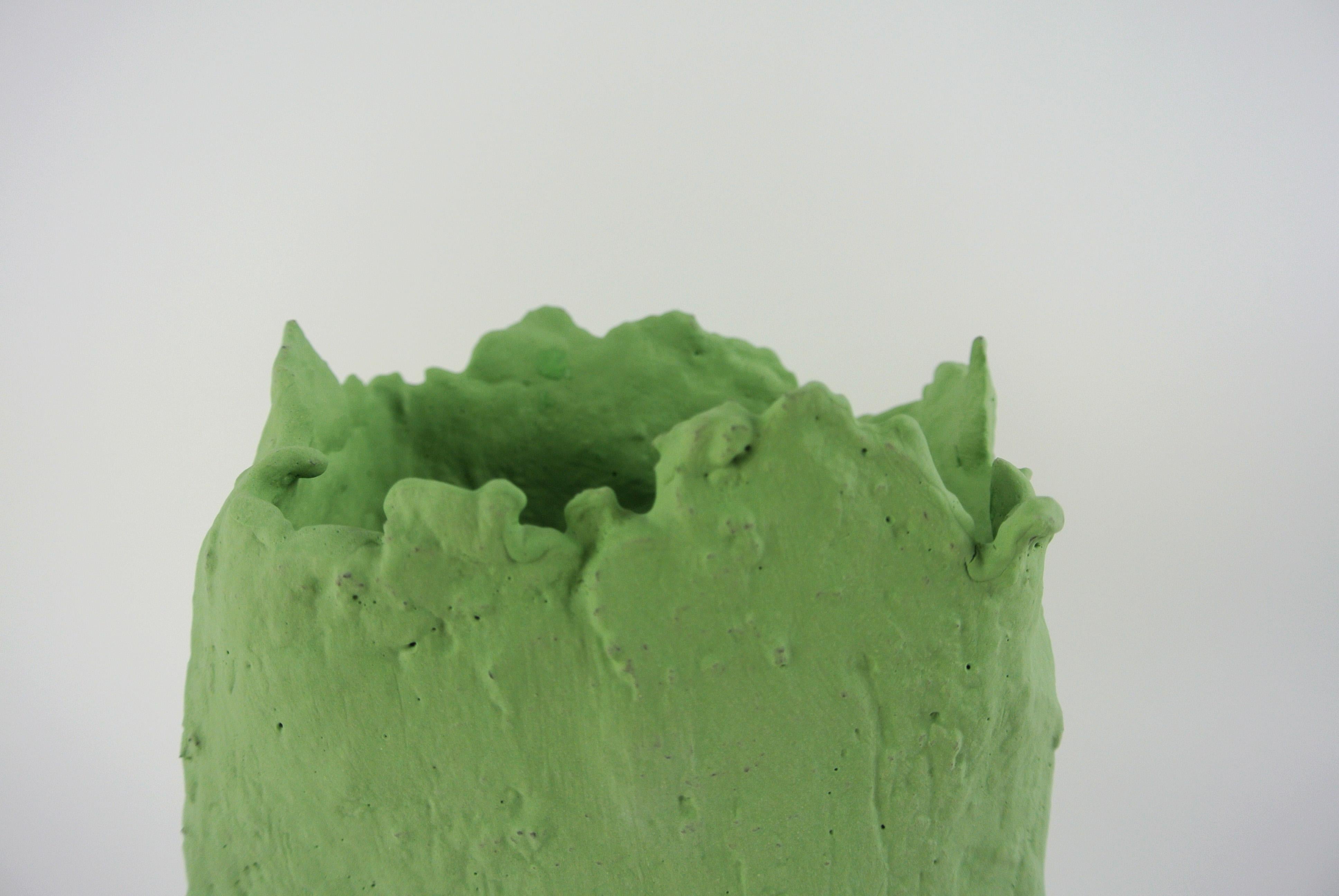 German Contemporary Stoneware Vessel with Lichen Green Engobe and Glossy Green Glaze