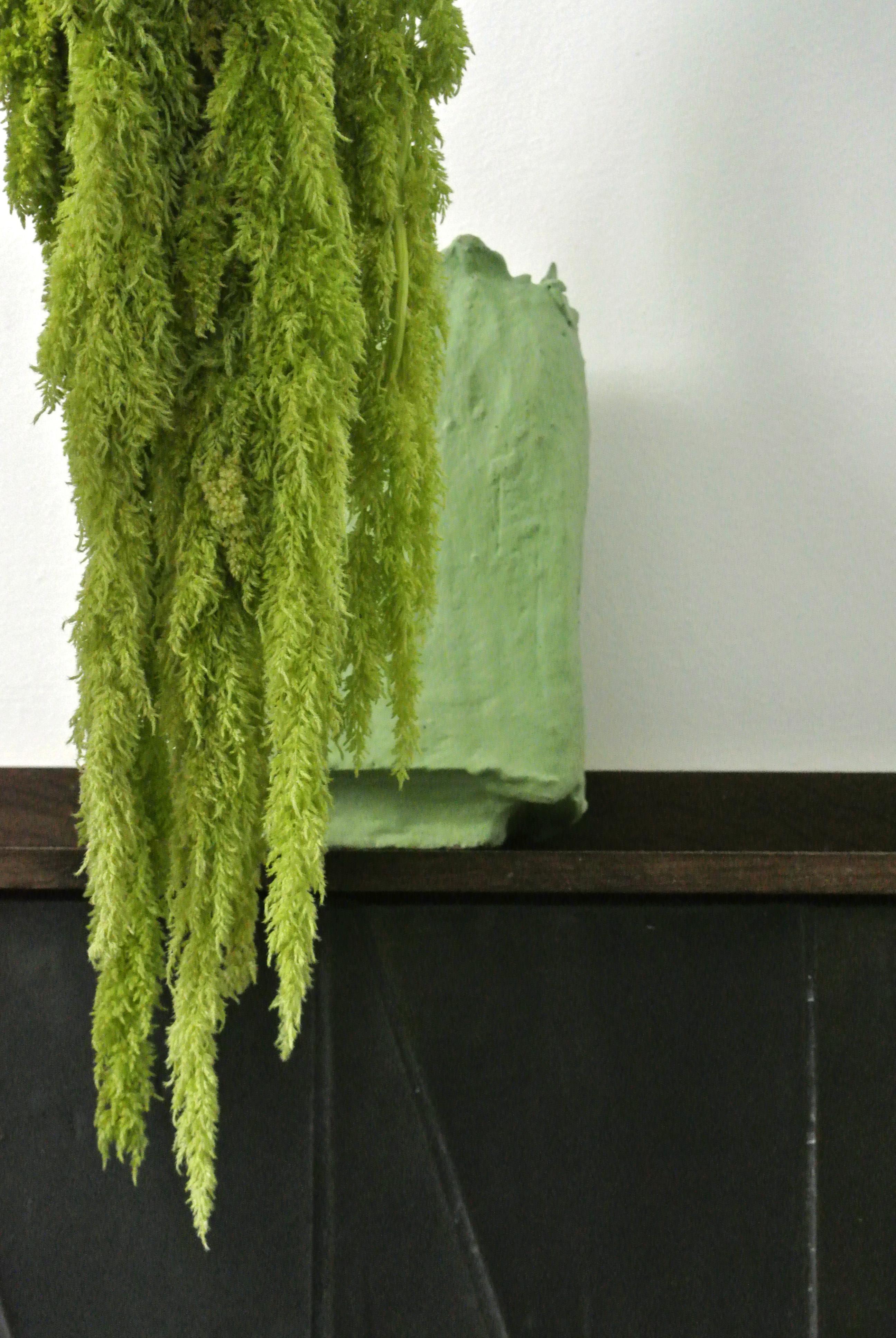 Hand-Crafted Contemporary Stoneware Vessel with Lichen Green Engobe and Glossy Green Glaze