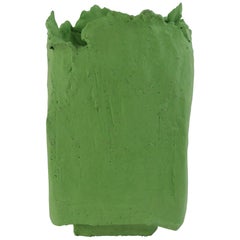 Contemporary Stoneware Vessel with Lichen Green Engobe and Glossy Green Glaze