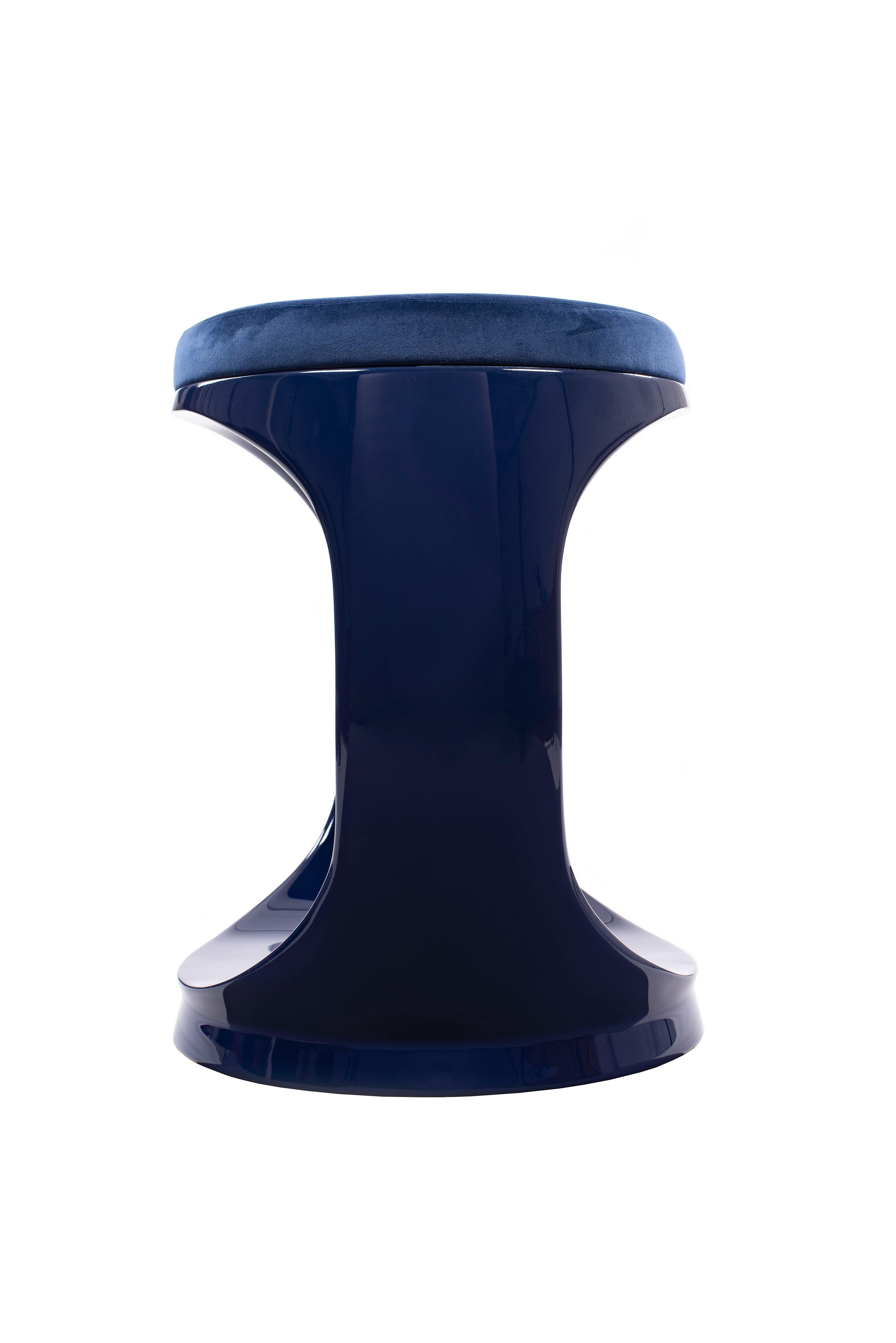 Organic Modern Contemporary Stool by Cyril Rumpler Signet Ring, Pouf Seats Navy Blue For Sale