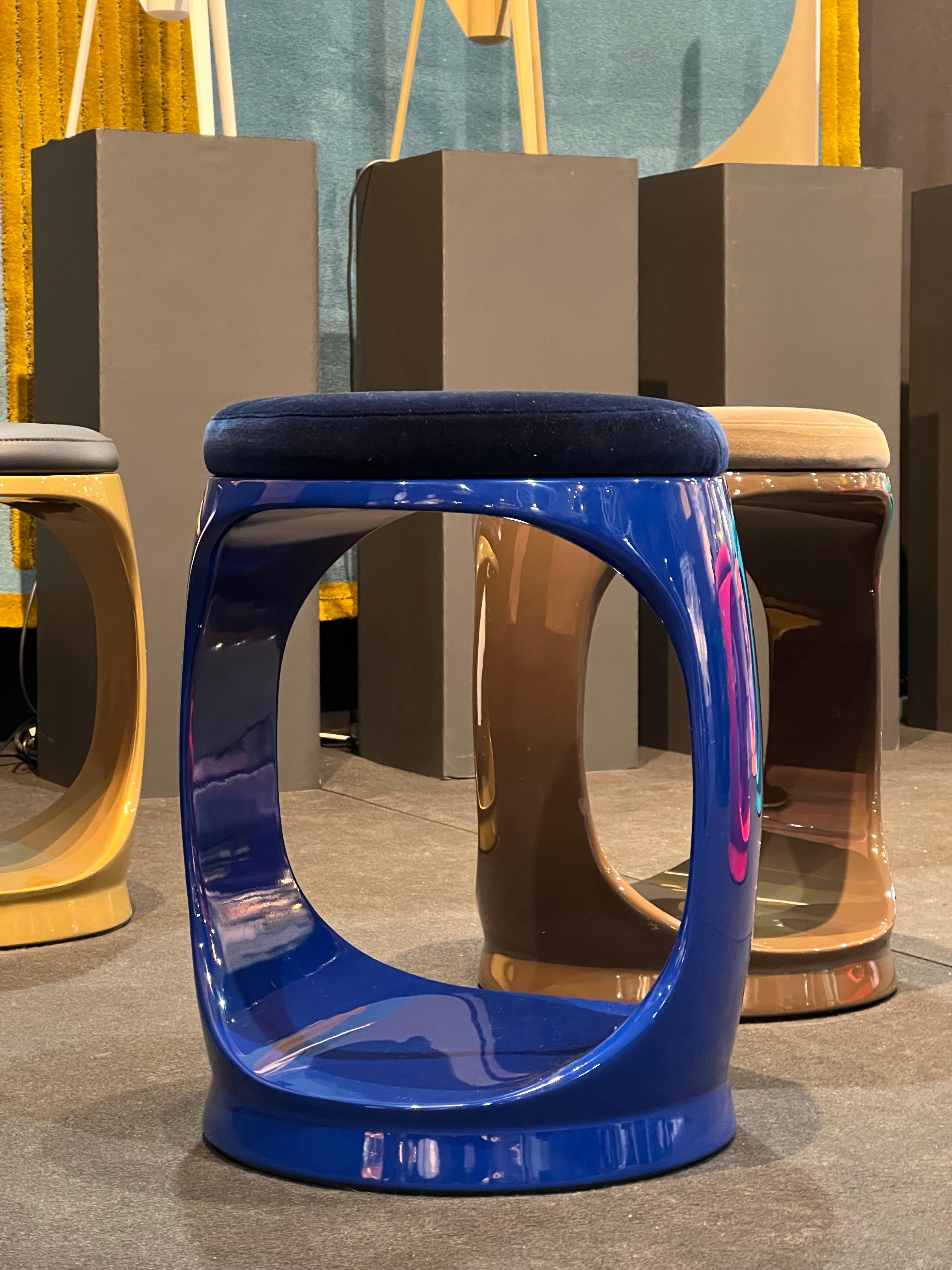 Italian Contemporary Stool made in Italy Signet Ring Navy Blue, Pouf Seats For Sale