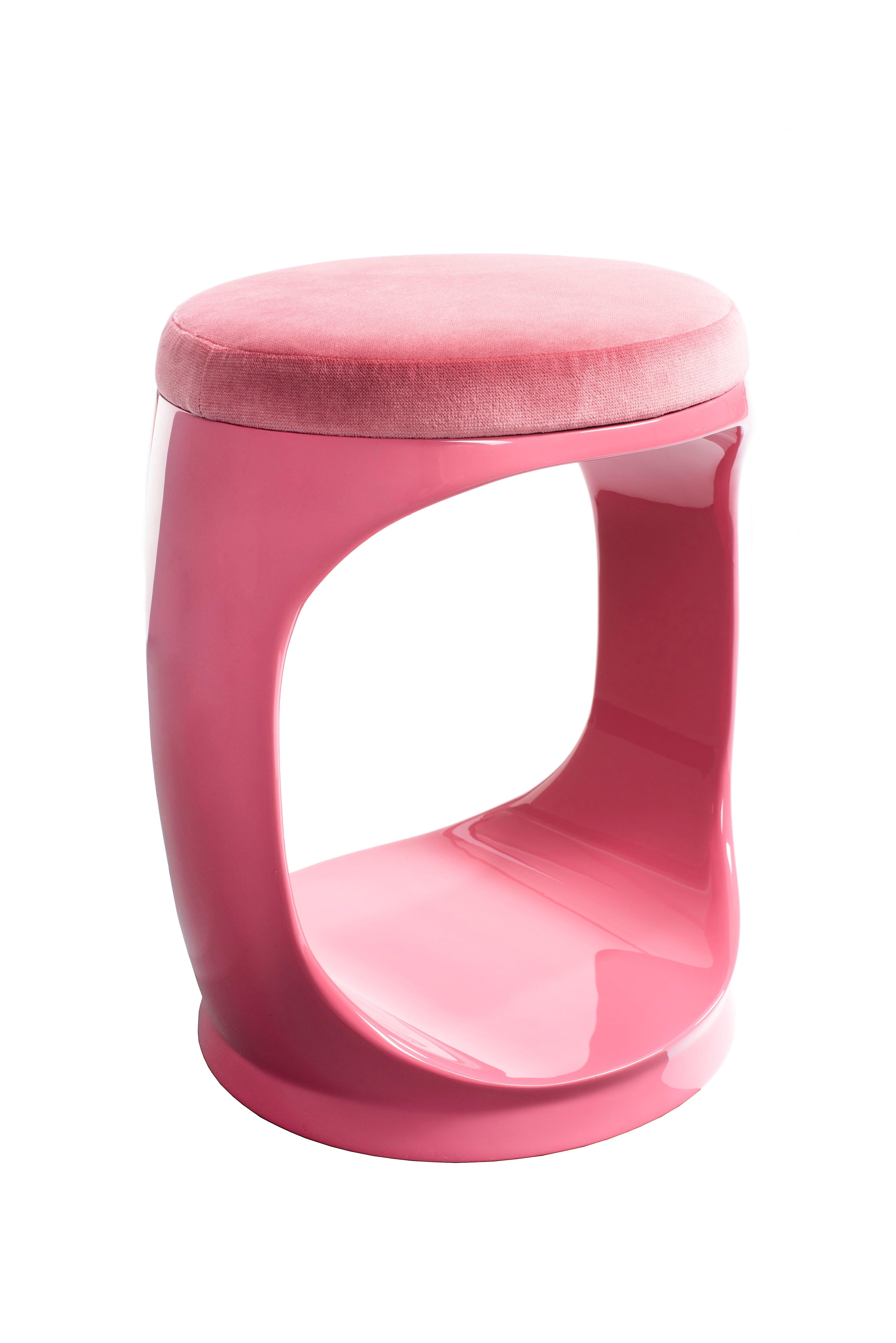 Organic Modern Contemporary Stool by Cyril Rumpler Signet Ring, Pouf Seats Pink For Sale