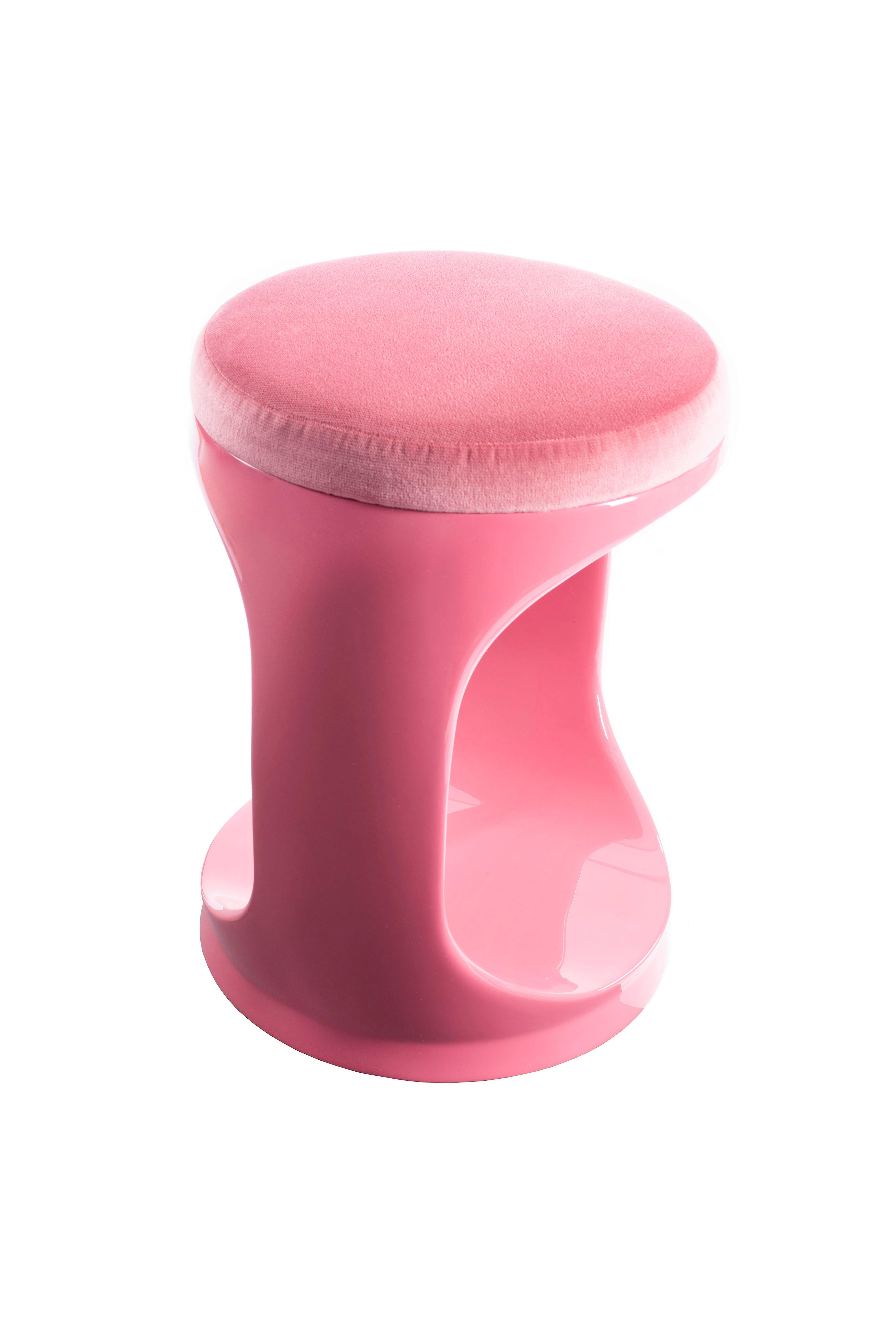 Molded Contemporary Stool by Cyril Rumpler Signet Ring, Pouf Seats Pink For Sale